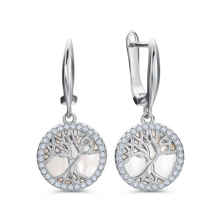 Серебряные серьги с перламутром и фианитами с родированием 4890₽