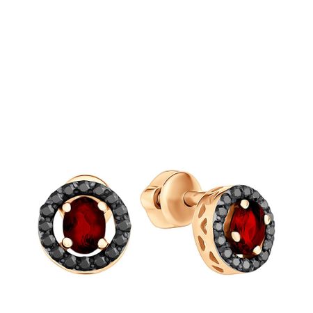 Золотые серьги с гранатом и бриллиантами с чернением и родированием 34490₽