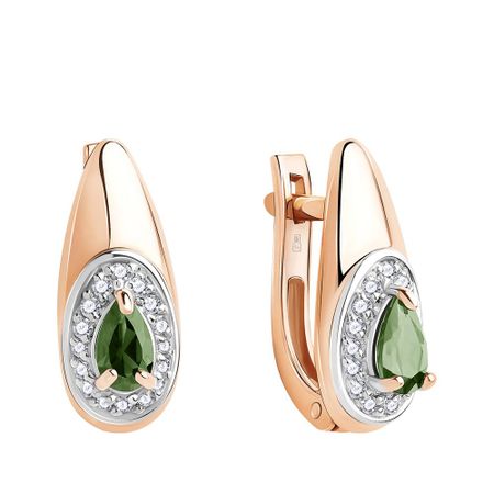 Золотые серьги с кварцем и бриллиантами с родированием 38490₽