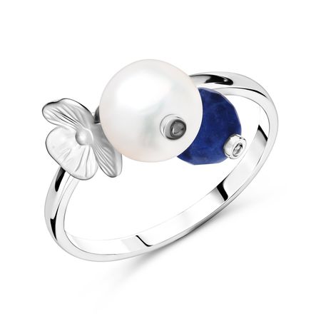 Серебряное кольцо с жемчугом и содалитом 1550₽