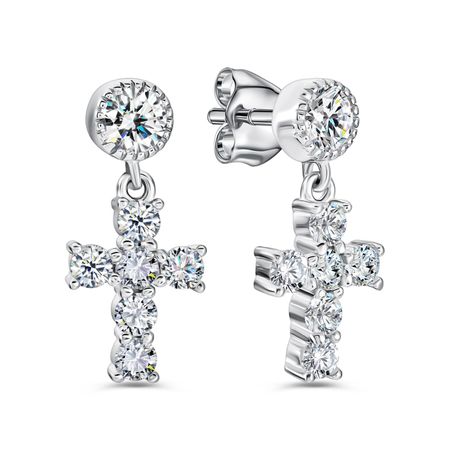 Серебряные серьги Крест с фианитами и родированием 2790₽