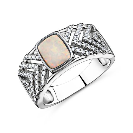 Серебряное кольцо с искусственным опалом и фианитами с родированием 3390₽