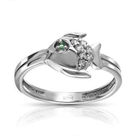 Кольцо Рыба из серебра с алпанитом и фианитами 690₽