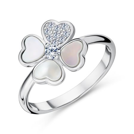 Серебряное кольцо с перламутром и фианитами с родированием 2790₽