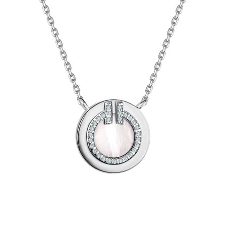 Серебряное колье с перламутром и фианитами с родированием 2990₽