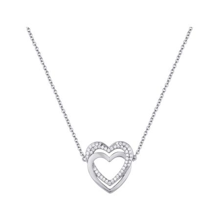 Серебряное колье Сердце с фианитами и родированием 1910₽