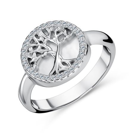 Серебряное кольцо с перламутром и фианитами с родированием 3890₽