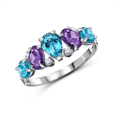 Серебряное кольцо с аметистами и топазами с фианитами 1190₽