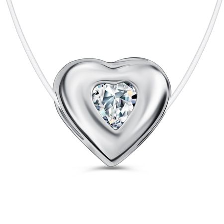 Серебряное колье на леске Сердце с фианитом и родированием 1190₽