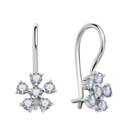 Серебряные детские серьги Цветок с фианитами и родированием 1390₽