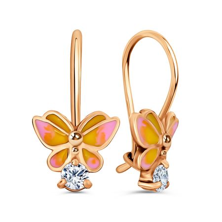 Серебряные детские серьги Бабочка с эмалью и фианитами с позолотой 1490₽