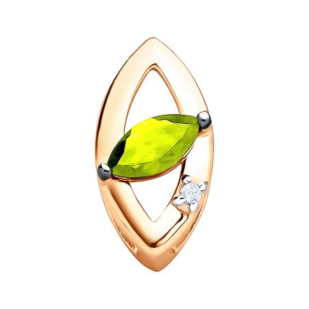 Золотая подвеска с хризолитом и бриллиантом с родированием 7490₽