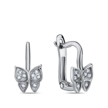 Серебряные детские серьги Бабочка с фианитами и родированием 990₽