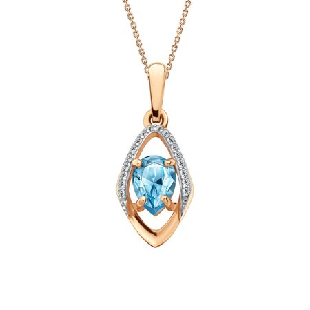 Золотая подвеска с топазом Swiss и фианитами с родированием 21990₽