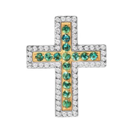 Золотая подвеска Крест с изумрудами и бриллиантами с родированием 129990₽