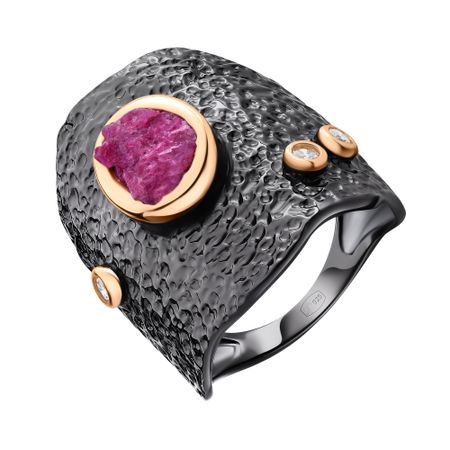 Серебряное кольцо с рубином и фианитами с родированием 5000₽