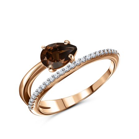 Золотое кольцо с раухтопазом и фианитами с родированием 20990₽