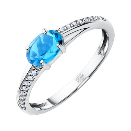 Серебряное кольцо с топазом Swiss и фианитами с родированием 800₽