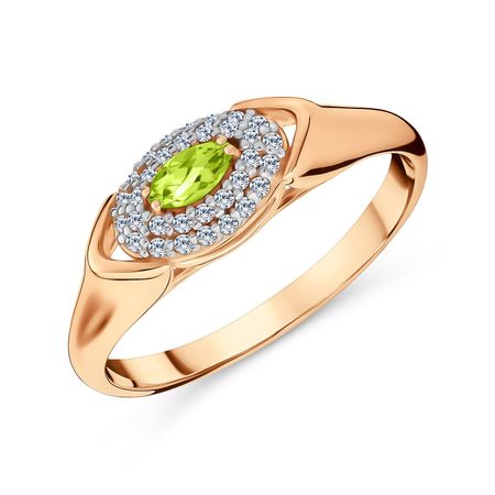 Золотое кольцо с хризолитом и фианитами с родированием 41990₽