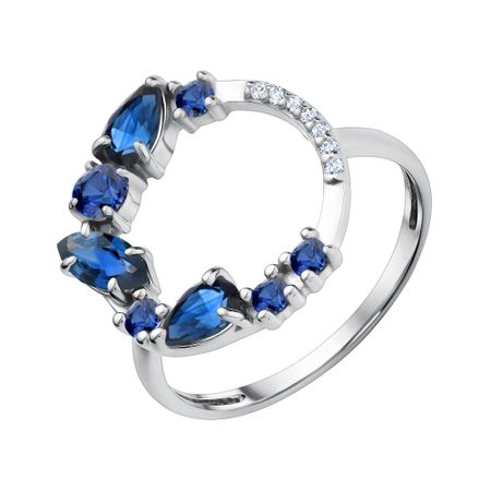 Серебряное кольцо с сапфирами и фианитами с родированием 2590₽