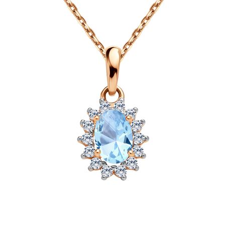 Золотая подвеска с топазом Sky и фианитами с родированием 12490₽