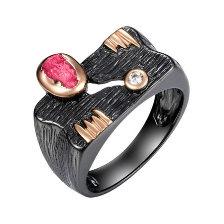 Серебряное кольцо с корундом и фианитом с позолотой и черным родированием 2990₽