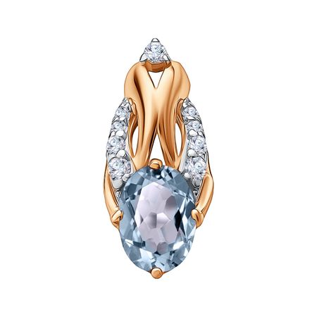 Золотая подвеска с топазом Sky и фианитами с родированием 10990₽