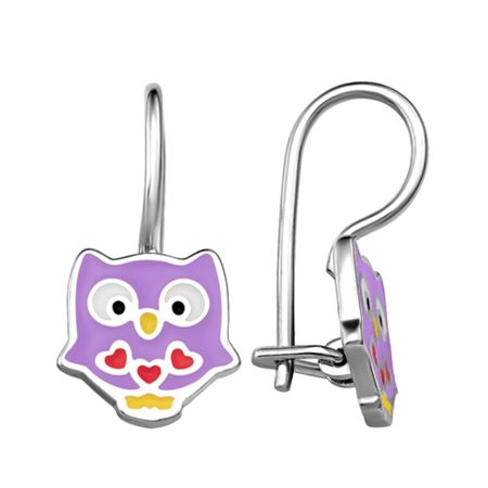 Серебряные детские серьги Сова с эмалью и родированием 1290₽
