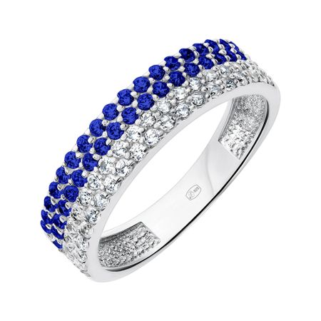 Серебряное кольцо с сапфирами и фианитами с родированием 2000₽
