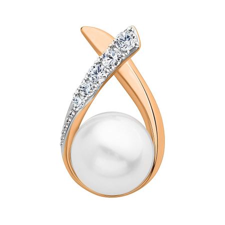 Золотая подвеска с жемчугом и фианитами с родированием 13990₽