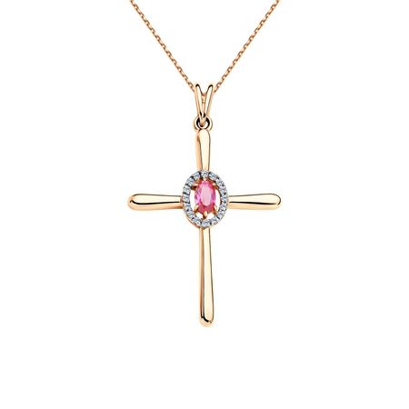 Золотая подвеска Крест с рубином и бриллиантами с родированием 21990₽