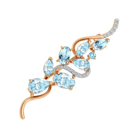 Золотая брошь с топазами Sky и фианитами с родированием 32990₽