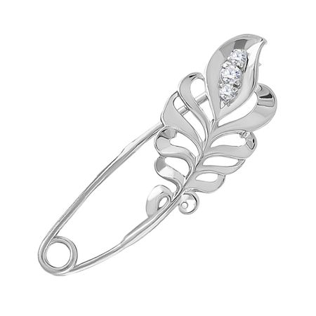 Брошь-булавка Лист из серебра с фианитами 890₽