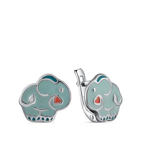 Серебряные серьги Слон с эмалью и родированием 1360₽