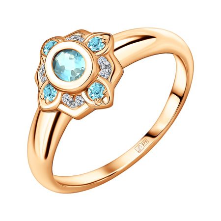 Золотое кольцо с топазами Swiss и фианитами с родированием 13990₽