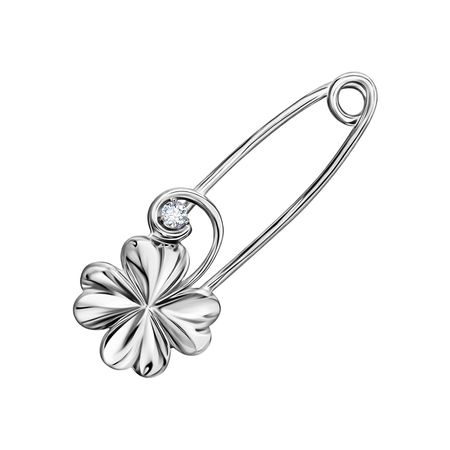 Серебряная брошь-булавка Клевер с фианитом 900₽