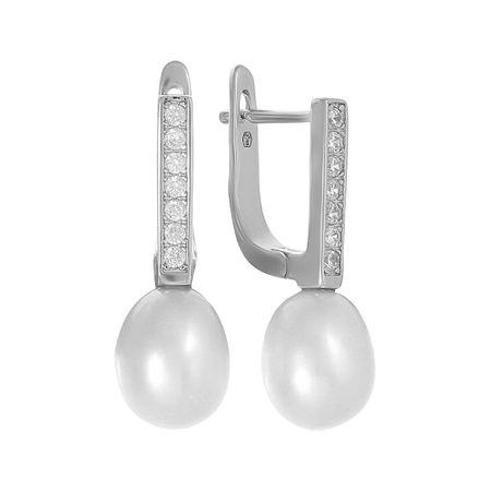 Серьги из серебра с жемчугом и фианитами 2990₽