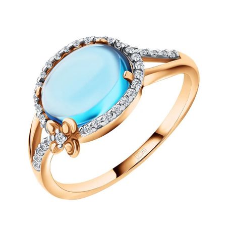 Золотое кольцо с топазом Swiss и фианитами с родированием 17490₽