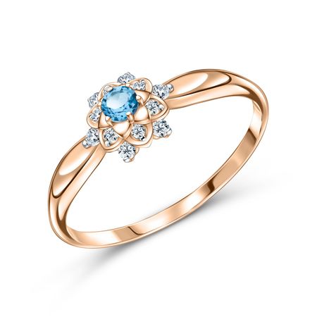 Золотое кольцо с London топазом и фианитами с родированием 13490₽