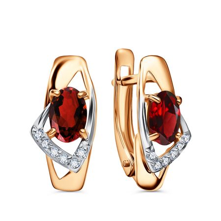 Золотые серьги с гранатом и фианитами с родированием 53990₽