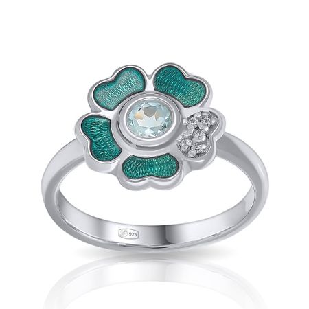 Серебряное кольцо с топазом и эмалью с фианитами 800₽