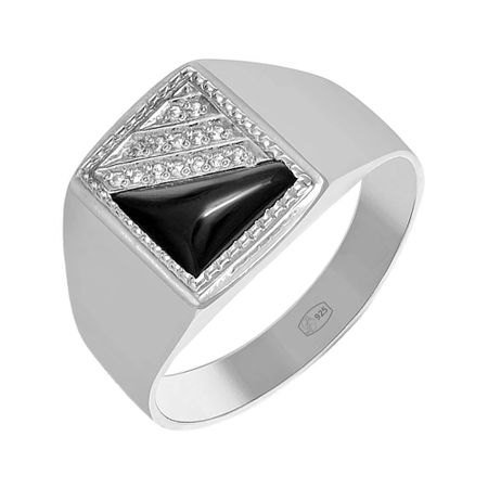 Кольцо-печатка из серебра с ониксом и фианитами 3890₽