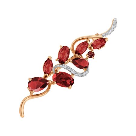 Золотая брошь с гранатом и фианитами с родированием 31990₽