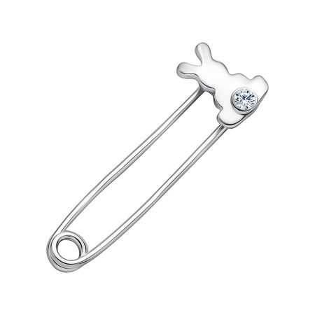 Серебряная булавка Заяц с фианитом и родированием 800₽