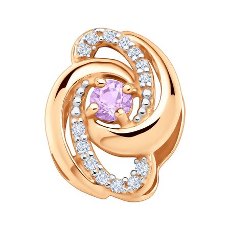 Золотая подвеска с аметистом и фианитами с родированием 12490₽