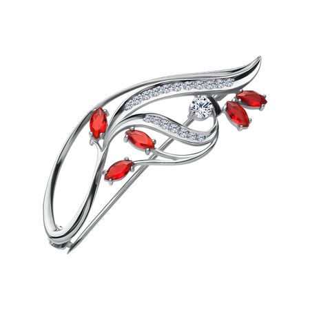 Серебряная брошь с гранатом и фианитами 4790₽