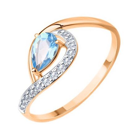 Золотое кольцо с топазом и фианитами с родированием 25990₽