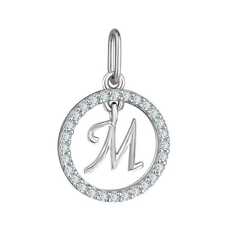Серебряная подвеска буква М с фианитами и родированием 800₽