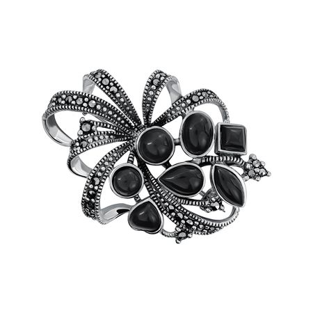 Серебряная брошь с ониксом и марказитами 9400₽