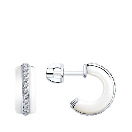 Серебряные серьги с керамикой и фианитами с родированием 1990₽